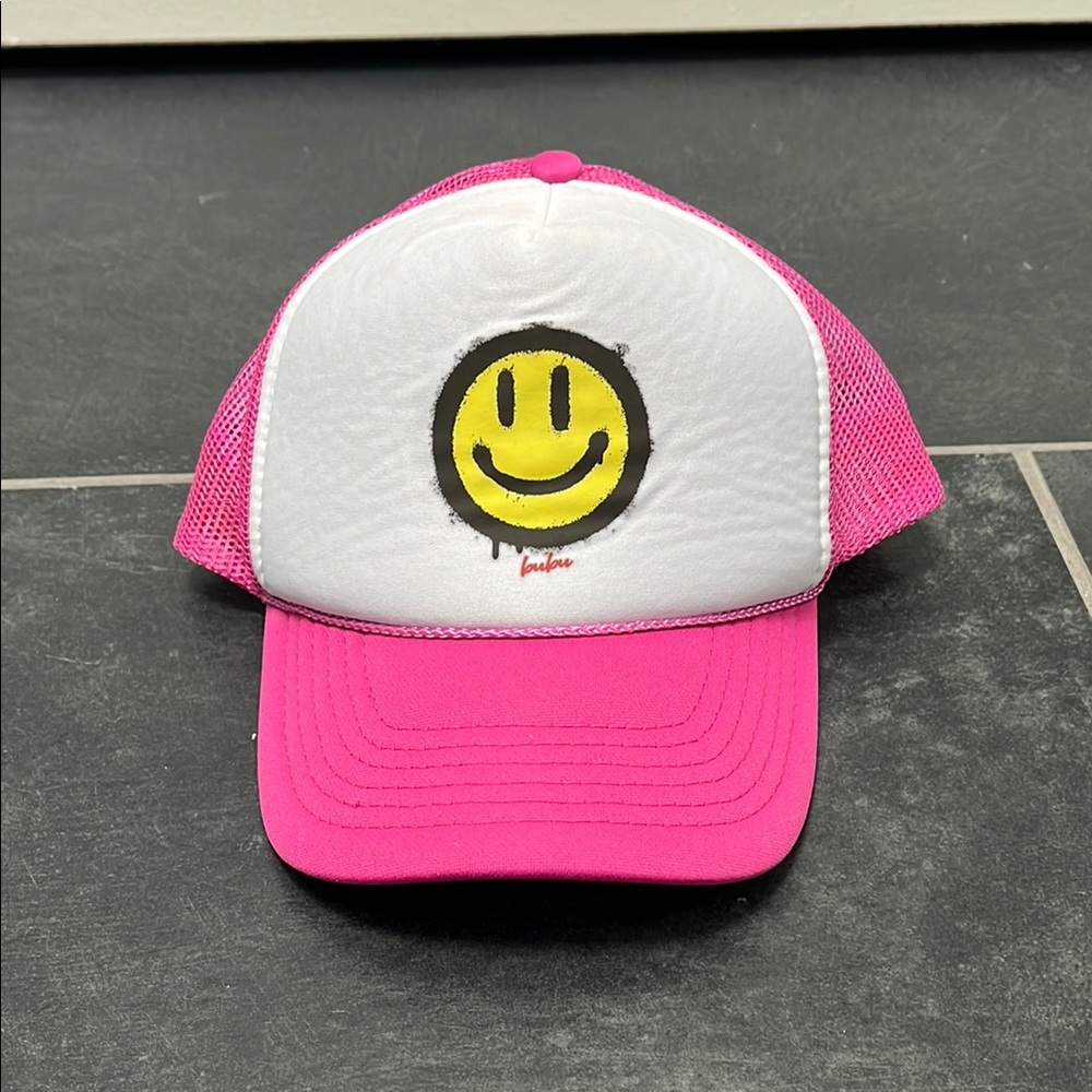 Bubu girls Pink and White Trucker Hat with Smiley Face